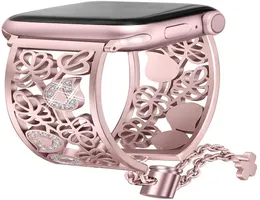 Roestvrijstalen horloge metaal hollowcarved ontwerp kristallen armband horlogeband compatibel met iWatch8671607