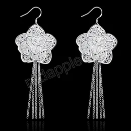 925 sterling Silver Flower Dangle Earrings Charms for Woman Engagement Princess Wedding Luxury Cute drop earrings