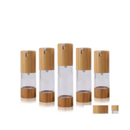 Bottiglie di imballaggio 15Ml / 30Ml / 50Ml Trasparente Trasparente Lozione sottovuoto Plastica Bamboo Cosmetico Flacone senz'aria Emsion Press Pompa Contenitore Dr Dhdah
