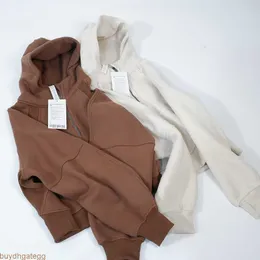 Moletom feminino com capuz moda ao ar livre Brang Lu's 3.0 2023 novo inverno oversized cropped ajuste relaxado suéter cintura comprimento yoga wear para definir jaquetas casaco