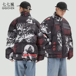 Men s Down Parkas Winter Warm Jacket Men Comics Graffiti Street Harajuku Thicken Zipper Stand Collar Padded Loose Casual Coat Unisex 221208