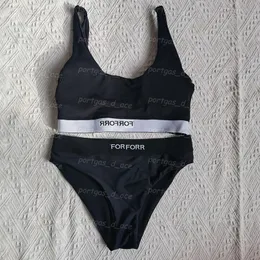 Bokstäver Webbing Women badkläder svart höghöjda bikinis sommarlovsdelade baddräkter vadderade strandbehållare159s