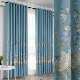 Gardin enkla moderna gardiner högt skuggning sovrum vardagsrum buktfönster broderi mönster bomull linne ljus lyx mode
