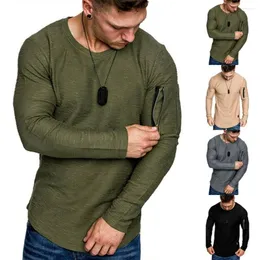 Men's T Shirts Long Sleeve Round Neck Pocket Zipper T-Shirt Plain Pullover Multi Colours