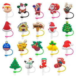 Toppers di paglia all'ingrosso per cannucce da 7-8 mm Resina Silicone Festa di festa Designer Sport Tumbler Christmas Straw Topper