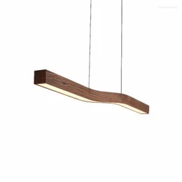 Pendant Lamps Art Wood Grain Design Study Office Chandelier Nordic Post Modern Creative Simple LED Strip Restaurant