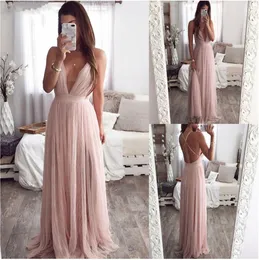Sexy Deep V Neck Evening Dress Summer Backless Pink Elegant Lace Evening Maxi Dress Holiday Long Party Dresses Ladies