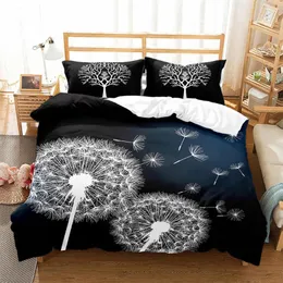 Bedding Sets Print White Dandelion Sunflower King Bedroom Quilt Cover Set Black Blue Duvet Pillowcases Decorative 2/3pcs