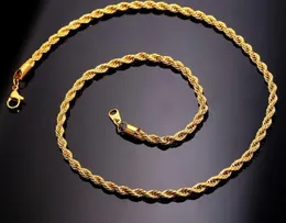 18K prawdziwy złoto plisowany łańcuch sznurka ze stali nierdzewnej dla mężczyzn złota łańcuchy mody biżuteria prezent7447447