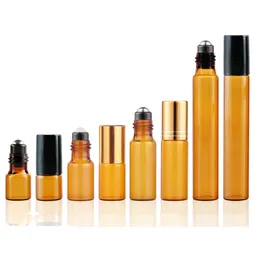 Botellas de aceite esencial de 5 ml y 10 ml Roll-on Botella de vidrio de perfume marrón con bolas de rodillos