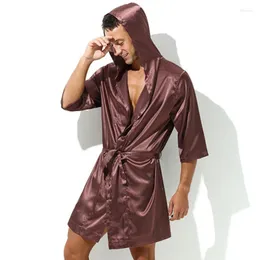 Herren-Nachtwäsche, Herren-Nachthemd, Damen-Paar-Bademantel, einfarbig, dünn, sexy, kurzärmelig, einfache, lockere Pyjamas mit Schnürung