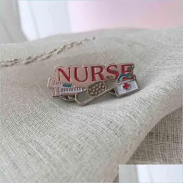 Pins Brooches 10Pcs Wholesale Red Nurse Needle Pins Bandaid First Aid Kit Enamel Lapel Pin And Brooch Doctor Medical Hospital Metal Dhfby