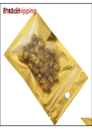 8x13cm Gold Reißverschluss Lock Plastikbeutel wiederverschließbar Matteclear getrocknetes Lebensmittel Süßigkeiten Geruchsproof Aufbewahrung Reißverschlussbeutel mit Hangloch 100pcslot K9511583