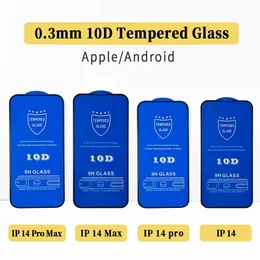 10D BLUE GLASS PROTECTOR For iphone 14 14pro samsung A51 HUAWEI promax phone screenprotector High Clear with Packing fingerprint tempered screenguard for apple HTC