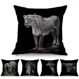 Kudde svart Afrika gr￤smark djurstil heminredning soffa kast fall lejon elefant yak gorilla linne t￤cker kussen 45x45