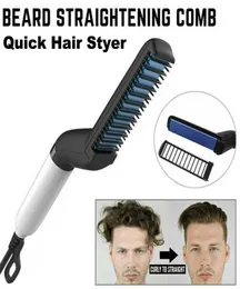 Hair Iron Heat Straightener Styler Men Curling Curler Electric Brush Beard Comb Professional Salon 2 in 1 Fast Heating Tool Set8307638