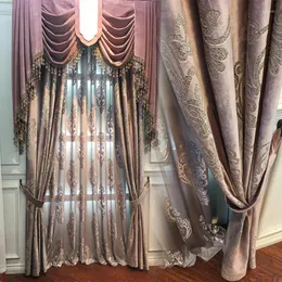 リビングルームのためのカーテンヨーロッパスタイルのアメリカのカーテンハイエンドベルベットブロンズブラックアウト豪華な雰囲気