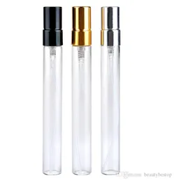 10 ml mini szklane butelki perfum próbka butelka do rozpylania napełniana zapach Atomizer Glass Bottle Fiolki z czarnym złotym srebrnym czapką1344445