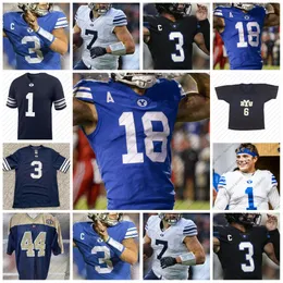 Custom BYU Cougars Brigham Young fotbollströja Jaren Hall Zach Wilson Christopher Brooks Keanu Hill Steve Young Ben Bywater Kody Epps Valfritt namnnummer