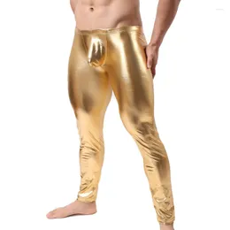 Intimo termico da uomo Moda Uomo In finta pelle verniciata Skinny Long Johns Plus Size PU Stretch Leggings Uomo Sexy Gay Erotic Clubwear