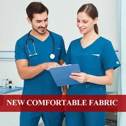 Nurse Scrub Set Medical Uniform Workwear for Women Men Nursing Surgical Navy Gray Classic V Neck Drawstring Medic Scrubs 8020 03