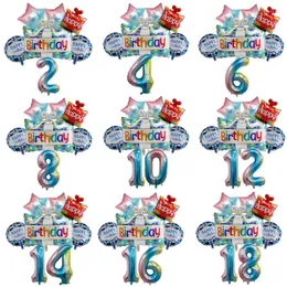 Decorazione per feste Gradiente Blu Numero Stella Grande confezione regalo di compleanno Palloncini foil Set Decorazioni adorabili dei cartoni animati