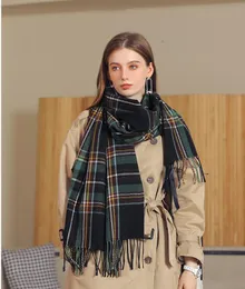 10st Winter Woman Wool Spinning Scarf Ladies Double-Faced Multicolored Gingham Checks Kerchief Man 70x180cm Scarves Female Shawlted Warm Fringe Neck