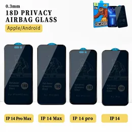 18D Privacy Airbag Glass Protector Kingkong f￶r iPhone 14 14Pro Samsung A51 Promax Screenprotector Clear med Packing Air Cushion Edge Arc Hempered HD Screenguard