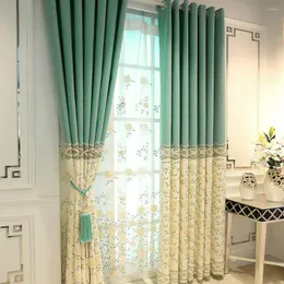 Curtain Nordic Pastoral Window Curtains For Living Room Bedroom Bay High Shading Embroidered Luxury French Style Fresh Green