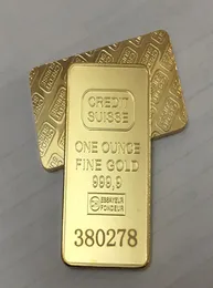 100 st icke -magnetiska kredit Suisse -mynt 1 oz Pure Gold Plated Bullion Bar Swiss Souvenir Coin Gift med olika lasernummer 50 x9776250