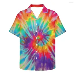 Freizeithemden für Herren FORUDESIGNS Hawaiianisches Strandhemd mit Tie-Dye-Print für Herren, Sommer, kurzärmelig, Aloha-Herrenurlaub, Urlaub, Stolz
