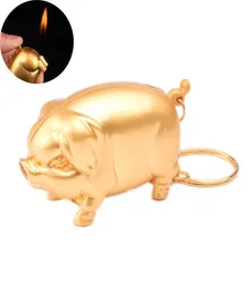 Mini creatief gas lichter opgeblazen butaan metaal goud varkensmodel sigaretten vuurstarter met sleutelhanger schattige grappige aanstekers3253183