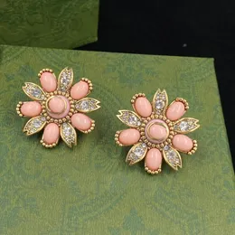 2022 Ny Pink Flower -av ￶rh￤ngen Aretes Orecchini f￶r kvinnor Crystal Skin Material 925 Silver Needle Brand Designer Earring Gift Jewelry