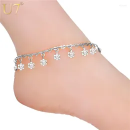 Cavigliere U7 Braccialetto di cavigliera di cristallo alla moda su una gamba Braccialetti di fiori di strass gioielli per le donne A323