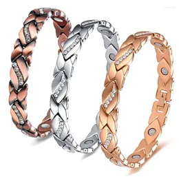 Link Bracelets Red Copper Bracelet With Rhinestone Strong Magnetic Tree Leaf Magnet BR1086