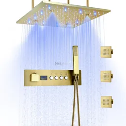 럭셔리 샤워 시스템 400x400mm LED 디지털 디스플레이 온도 조절 레인 샤워 수도꼭지 3 마사지 제트기