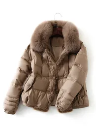 レディースダウンパーカーフィッカー冬の女性本物の毛皮襟90％ホワイトダックジャケットレディースウォームパフコート女性ビンテージボタン厚221208