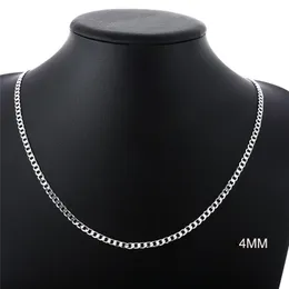 4MM 10ST 16"-30" Äkta solid 925 Sterling Silver Fashion Curb Halsband Kedjesmycken med hummerlås