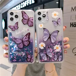 Luksusowe obudowy motyl Quicksand miękka obudowa telefoniczna dla iPhone'a 15 11 Pro 12 13 Okładka 14 8 7 Plus XS Max XR X Case Glitter Love Heart Liquid