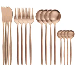 Geschirr-Sets 16 Stück Roségold Besteck Messer Gabel Kaffeelöffel Edelstahl Geschirr Western Kitchen Silverware 221208