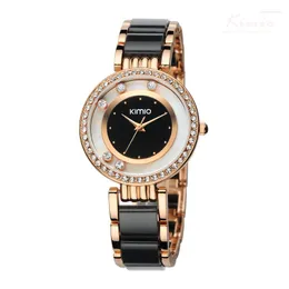 Armbanduhren A65 Kimio Marke Nachahmung Keramik Frauen Armband Uhr Damen Luxus Kristall Quarz Kleid Uhren Sexy Schwarz Uhr Relogio