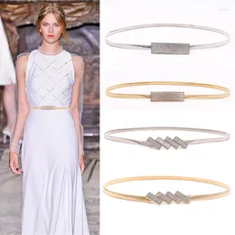 Belts Luxury Imitate Rhinestone Chain Wasit Belt For Dress Stretch Skinny Metal Silver Gold Women Elastic Thin Ladies