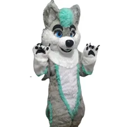 Husky Dog Fox Mascot Costume Zielony szary fursuit spacerujący Halloween Boże Narodzenie na dużą skalę.