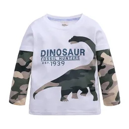 ins kids kids baby clothes boys long long sleeve t-shirt dinosaur print print patchwork patchwork stops tops tees children clothing