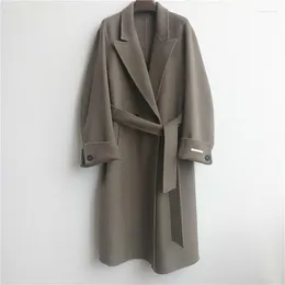 Женские траншевые пальто зимние двойное кашемировое кашемир с длинной жаровой ванной комнатой шерсти