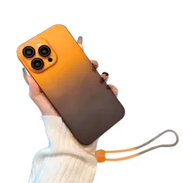 Skóra Feel Gradient Telefon z Smyczką Filmową na iPhone 14 Plus 13 12 11 Pro Max Anti Drop Shockproof Cover PC