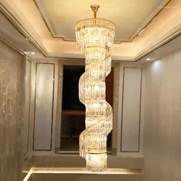 Żyrandole LED Modern Crystal Chandelier American Long Spiral Lights Ell Lobby Hall Schody Schody Home Lighting