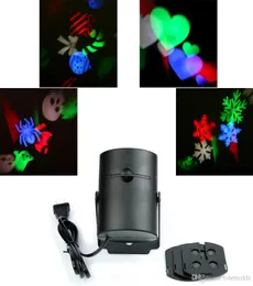 LED -effekter inomhus Multicolor Laser Light Moving RGB Projicing Holiday med 4 kort Switchable Mönster Christmas Halloween Party2091989
