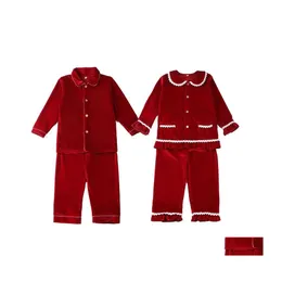 Pyjamas Peter Pan Collar Children Knapp upp Red Veet Boy Baby Sleepwear Kids Christmas Pyjamas Set 210915 Drop Delivery Maternity Cl DHBPR