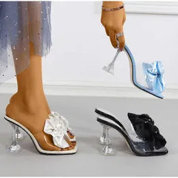 Тапочки каблуки размер Bowknot плюс шелковая женщина женская женщина сандалии летние туфли моды дамы элегантная обувь 2022 Женские слайды T221209 268